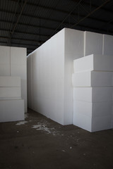 large blocks of Styrofoam in a warehouse