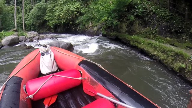 POV Shot of White Water Rafting In Ubud Bali Indonesia