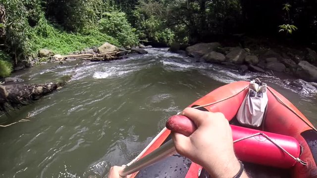 POV Shot of White Water Rafting In Ubud Bali Indonesia