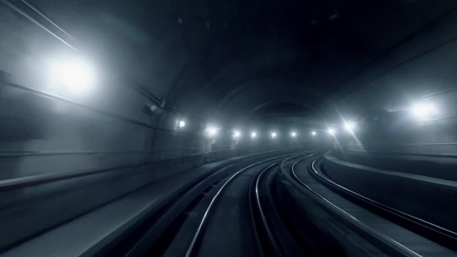 Subway train makes a curve