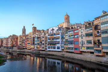 Naklejka na ściany i meble Girona, Spain Blue Hour View