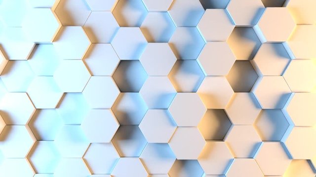 Set of 3 Hexagon Background Animations. White Abstract Geometric 3D Renders with Subtle Colored Lighting. Loop Ready.