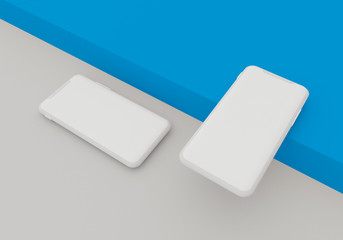 3d render illustration hand holding the white smartphone with full screen and modern frame less design - isolated on white background 