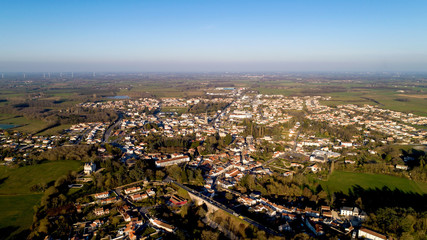Aerial photo of Rocheserviere in Vendee, at sunset