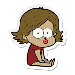 sticker of a cartoon girl pouting