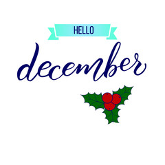 Original hand lettering Hello December and holly