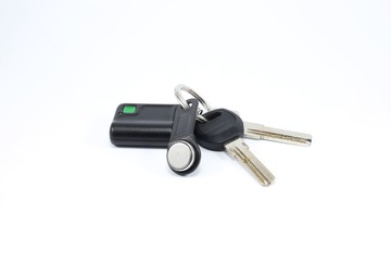 key with ring and chip for door,  isolated on white background