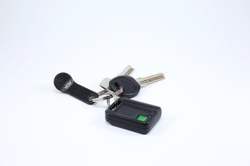 key with ring and chip for door,  isolated on white background
