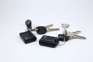 key with ring and chip for door,  isolated on white background