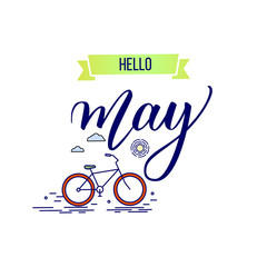 Original hand lettering Hello May and bicycle