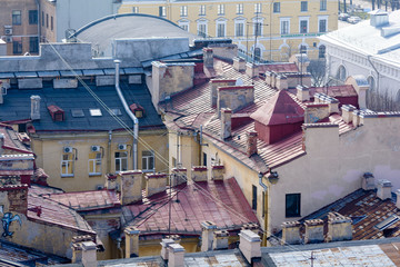 Fototapeta premium View of buildings, streets, bridges, rivers and canals of St. Petersburg, Russia.