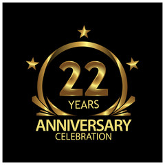 Twenty two years anniversary golden. anniversary template design for web, game ,Creative poster, booklet, leaflet, flyer, magazine, invitation card - Vector