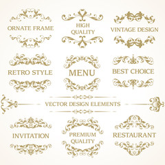 Vector set of vintage elegant decorative ornamental page decoration frames borders calligraphic design elements for invitation, 