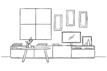 Sketch the wall under the TV. Vector