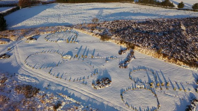Beaghmore stone circles in snow - aerial