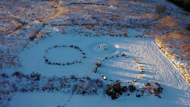 Stone circles at winter - aerial view - beaghmore stone circles