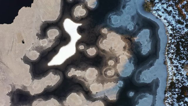 Drone view of amazing lake ice formation on seven sisters lakes
