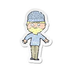 retro distressed sticker of a cartoon man in winter hat