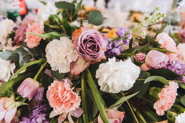 Luxury floral table decorations at a wedding celebration