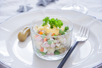 Russian traditional homemade New Year salad olivier
