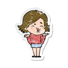 distressed sticker of a cartoon girl pulling face