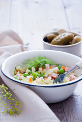 Russian traditional homemade New Year salad olivier