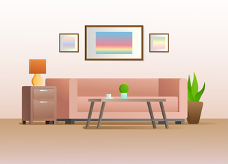 Interior in a flat style. Furniture for living room. Vector