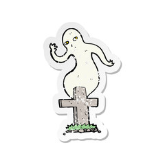 retro distressed sticker of a cartoon ghost rising from grave