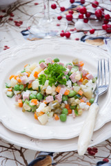 Russian traditional homemade New Year salad olivier
