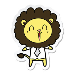sticker of a laughing lion cartoon