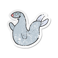 retro distressed sticker of a cartoon happy seal