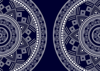 Vector blue background of a round pattern in the form of a mandala. Ancient decorative elements. Islamic, Arab, Indian, Ottoman motifs. Can be used for textile, greeting card, coloring book