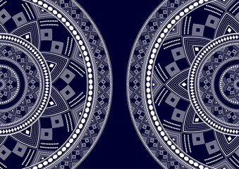Vector blue background of a round pattern in the form of a mandala. Ancient decorative elements. Islamic, Arab, Indian, Ottoman motifs. Can be used for textile, greeting card, coloring book