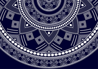 Vector blue background of a round pattern in the form of a mandala. Ancient decorative elements. Islamic, Arab, Indian, Ottoman motifs. Can be used for textile, greeting card, coloring book