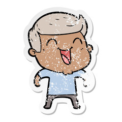 distressed sticker of a cartoon man laughing