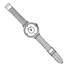 Realistic sketch of a watch. Wristwatches on a metal bracelet.