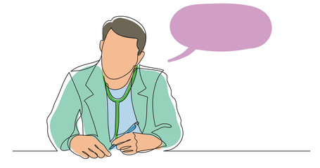 one line vector drawing of hospital doctor listening carefully making notes during meeting