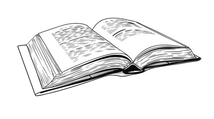 Realistic sketch of an open book. The book is isolated on a white background. Vector