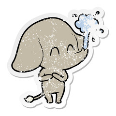 distressed sticker of a cute cartoon elephant spouting water