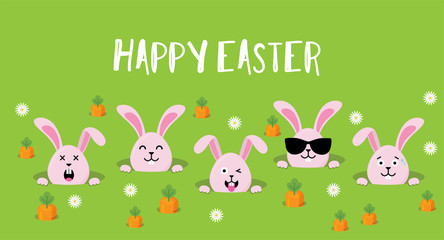 Cute Easter bunnies happy Easter sign- Vector