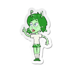 retro distressed sticker of a cartoon space alien