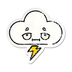distressed sticker of a cute cartoon thunder cloud
