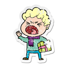 distressed sticker of a cartoon furious man