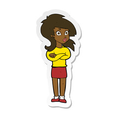 sticker of a cartoon woman with folded arms