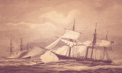 The battle - Illustration, Germany, 1880-1889, 19th Century, 19th Century Style, warship