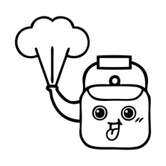 line drawing cartoon steaming kettle