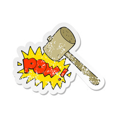 retro distressed sticker of a cartoon wooden mallet