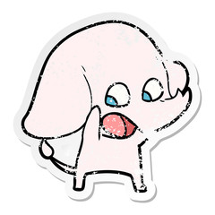 distressed sticker of a cute cartoon elephant