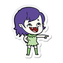 sticker of a cartoon laughing vampire girl