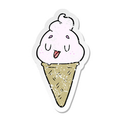 distressed sticker of a cute cartoon ice cream